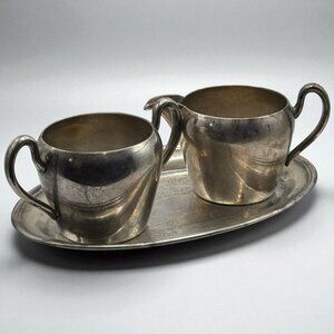 Antique Silverplate Creamer & Sugar Set With Tray